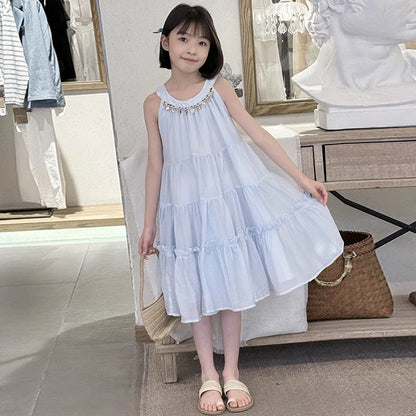 Girls Summer Dress 2025 New Halter Dresses Middle and Large Children Foreign Style Beach Dress Kids Undershirt Princess Skirt