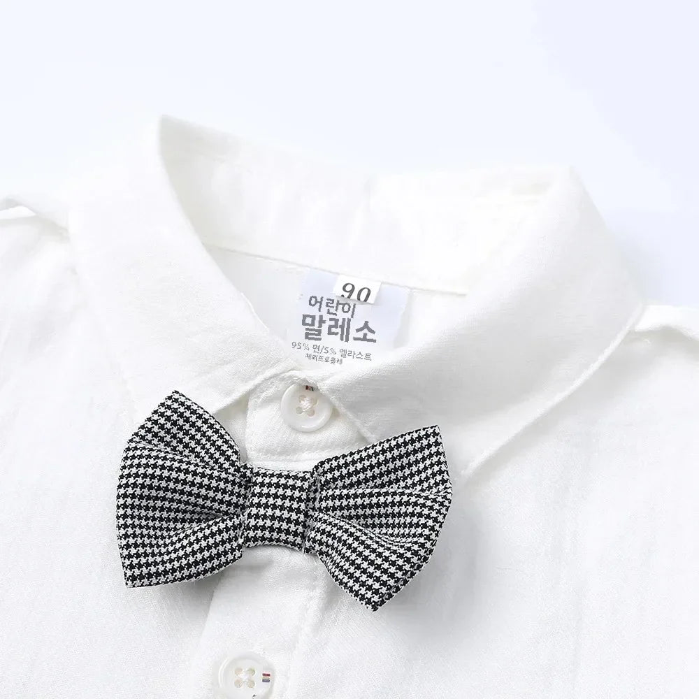 2025 Newborn Baby Gentleman Outfits Suit 2Pcs Bow Tie Romper+Suspenders Shorts Toddler Costume For Boy Wedding Birthday Party