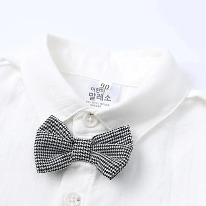 2025 Newborn Baby Gentleman Outfits Suit 2Pcs Bow Tie Romper+Suspenders Shorts Toddler Costume For Boy Wedding Birthday Party