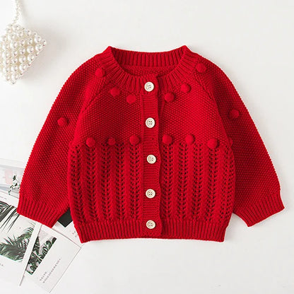 Winter Spring Baby Knitted Clothing Long Sleeved Floral Embroidery Knitting Coat Newborn Baby Girls Knitting Cardigan Sweater (Available)