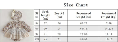 Newborn Girl Romper  Lace Cut Out Floral Dress   Long Sleeved+ Hat Baby Girl Bodysuit Baby Clothes 0-24 Months