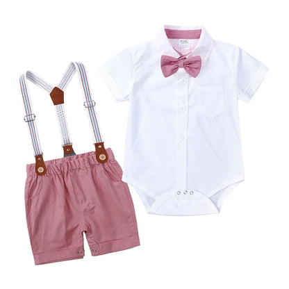 2025 Newborn Baby Gentleman Outfits Suit 2Pcs Bow Tie Romper+Suspenders Shorts Toddler Costume For Boy Wedding Birthday Party