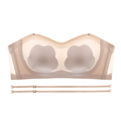 Sexy Strapless Tube Top Flower Cup Design Invisible Bras Non-marking Smooth Women Underwear Non Slip Push Up Bralette BCD Cup