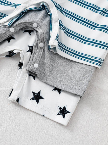 Baby Boy Summer Sleeveless Three-Piece Romper Set Infant Boys Outfit Collection Multi-piece Bodysuit Collection for Summer
