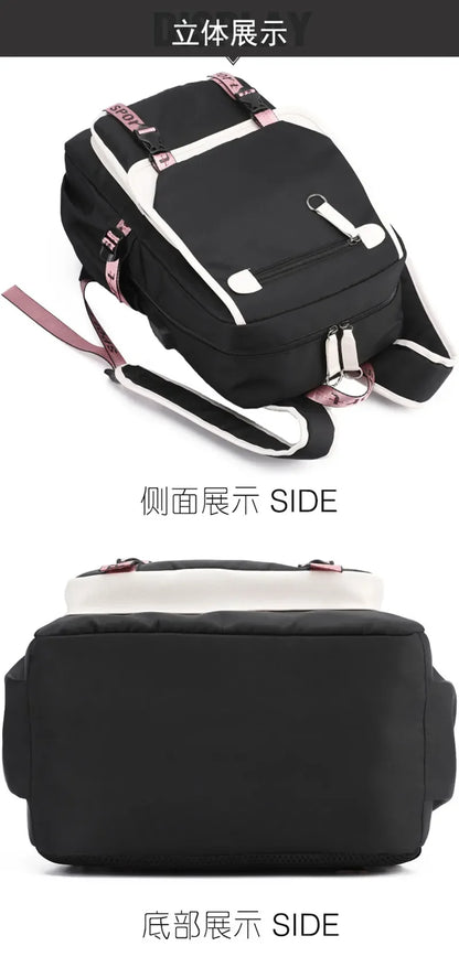 School Backpacks for Young Boys Girls Bagpack College Students Kawaii School Bag Harajuku Fashion Travel Rucksack Black Pink Bag