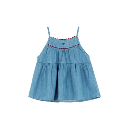 Fashion Children Girl Dress Summer Blue Sleeveless Casual Dress Beach Party Dress for Kids