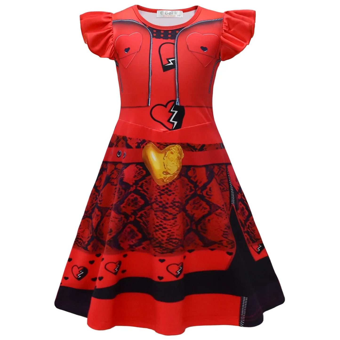 Kids D-Descendants 4 Red Girls Dresses Cosplay Costume Movie T-The Rise of Red Chloe Princess Dress Halloween Carnival Dress Up