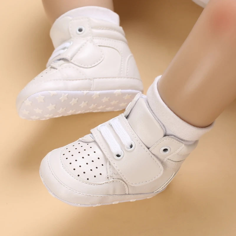 Newborn Baby Fashion Sneakers Shoes Boys Girls Solid Lace Up High Shoes Toddlers Breathable Non Slip First Walkers 0-18 Months