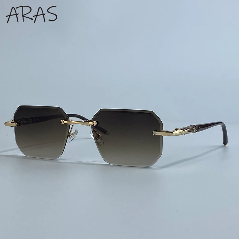 Fashion Rimless Square Sunglasses Men 2025 Luxury Brand Outdoor UV400 Sun Glasses For Male Classic Polygon Frameless Eyewear