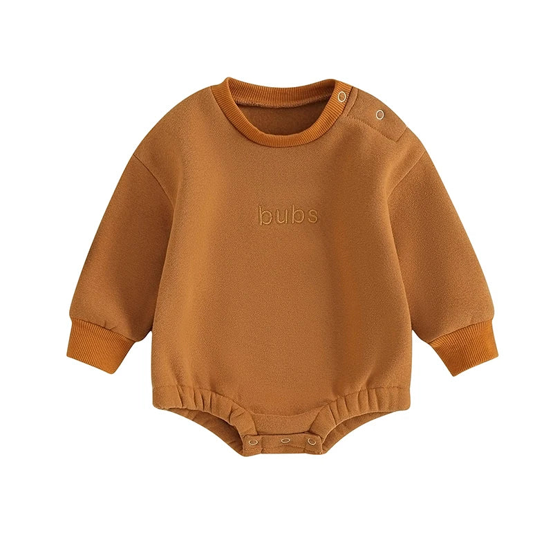 Newborn Baby Boy Clothes Little Dude Bubs Sweatshirt Bubble Romper Fleece Sweater  Fall Winter Outfit