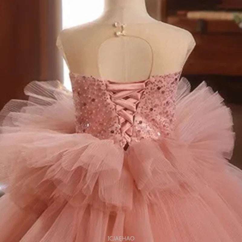 Girls Pageant Dress Stage Host Gown Kids Piano Performance Outfit Birthday Walking Formal Wear Party Flower Girl Wedding Show