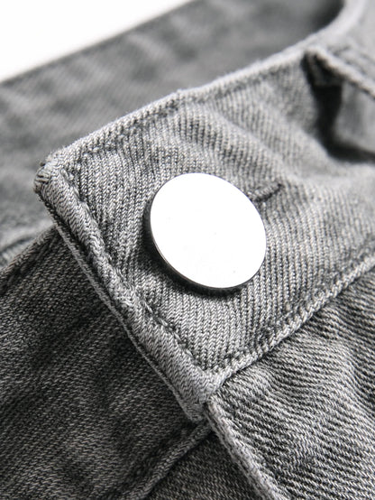 Men's Jeans Slim Fit Comfort Straight Leg Casual Mid Waist Denim Pants Grey Trousers Men Clothing
