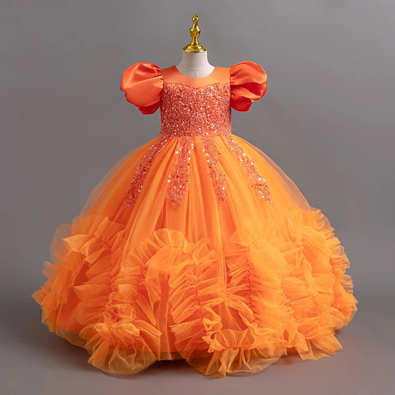 Girls elegant dresses summer girls' wedding dresses sequined mesh puffy dresses birthday party dresses 4-12-year-old children's