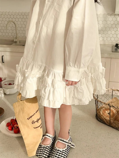 Girl's Shirt Dress Princess Spring New Long-sleeve Gown Children Summer Turn-down Dresses 2-8Y Kids Autumn Fashion Clothing