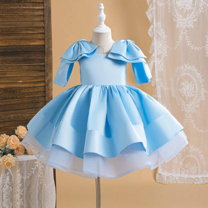Fashion Big Bow Girls Party Dress Formal Pink Wedding Bridesmaid Birthday Princess Dresess for Girl Gala Christmas Kids Clothes