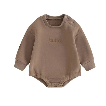 Newborn Baby Boy Clothes Little Dude Bubs Sweatshirt Bubble Romper Fleece Sweater  Fall Winter Outfit