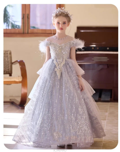 Party Dress Girls Evening Princess Dresses Vestido Piano Recital Performance Outfit Gown Children Costume Birthday Pageant Host