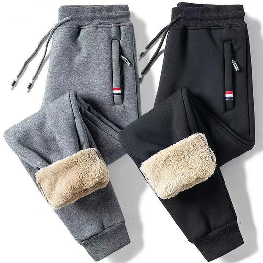 Winter Lambswool Warm Casual Pants Men's Fitness Jogging Sweatpants Male Solid Drawstring Bottoms Fleece Straight Trousers M-5Xl (Available)
