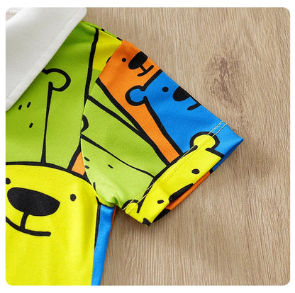 Summer bear Costume T-shirt+shorts Pants Boy Girl Baby Infant Outfit Clothes Toddler Casual Cartoon Print Clothes Four colors
