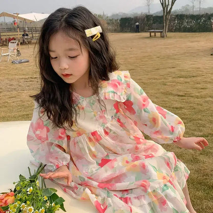 New Summer Kids Dresses for Girls Pure Color All-match Lace Girls  Short-sleeved Dress Baby Princess Dress Girls Clothes
