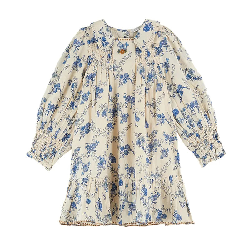 Girls' Dresses 2025 Fall New Arrivals Printed Embroidered Princess Dress Cotton Warm Girls' Jacket Peter Pan Collar Knit Sweater