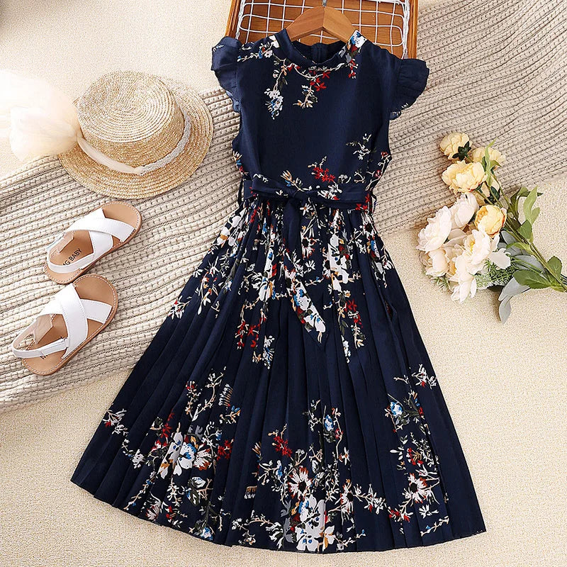Girls Dress Summer 4-12 Years Flowers Sleeveless Fashion Elegant Little Princess Dress Birthday Dance Party Gifts Kids Clothes