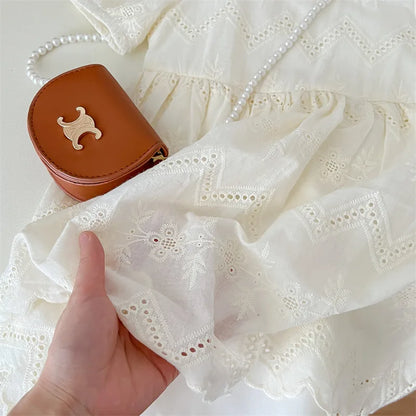 New Summer Kids Dresses for Girls Pure Color All-match Lace Girls  Short-sleeved Dress Baby Princess Dress Girls Clothes