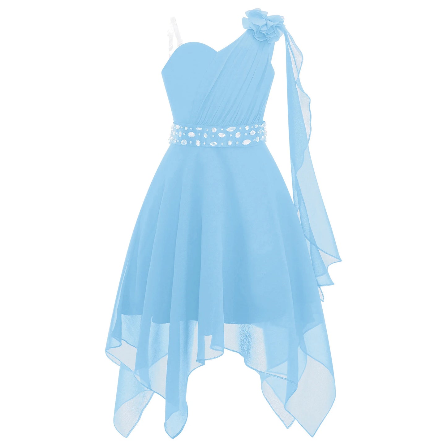 Summer Girls Festive Dress Hi-Lo Tulle Sleeveless Shiny Beaded Dress Flower Kids Wedding Pageant Clothing Evening Communion Gow