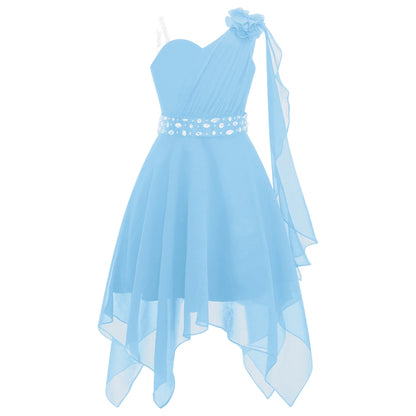 Summer Girls Festive Dress Hi-Lo Tulle Sleeveless Shiny Beaded Dress Flower Kids Wedding Pageant Clothing Evening Communion Gow
