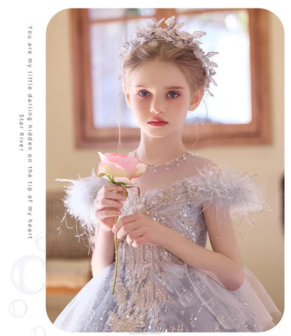 Party Dress Girls Evening Princess Dresses Vestido Piano Recital Performance Outfit Gown Children Costume Birthday Pageant Host