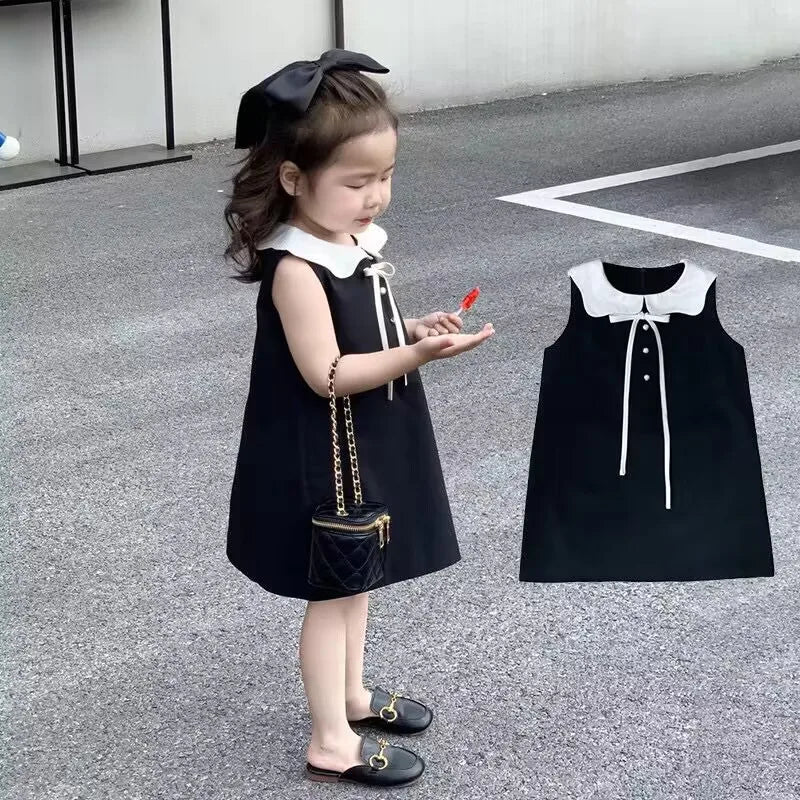 New Summer Kids Dresses for Girls Pure Color All-match Lace Girls  Short-sleeved Dress Baby Princess Dress Girls Clothes