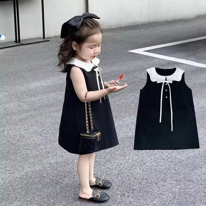 New Summer Kids Dresses for Girls Pure Color All-match Lace Girls  Short-sleeved Dress Baby Princess Dress Girls Clothes
