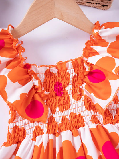 1 - 7 Y Baby Girls Sweet Floral Dress with Ruffled Sleeves & Smocked Waist - Perfect for Party & Summer Wear for Kids Girl Dress