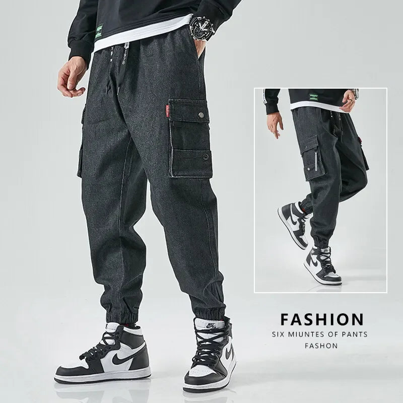 Men Joggers Cargo Denim Pants Baggy Harem Japanese Streetwear Styke Male Ankle Harajuku Casual Hip Hop Jeans Trousers Men