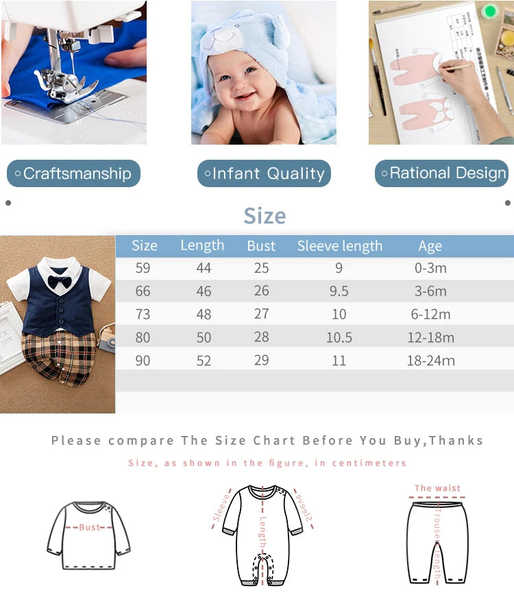 Newborn Clothing Handsome Gentleman Party Dress CottonComfortable AndSoft Summer Boys And Girls 0-18m Short Sleeve Baby Bodysuit