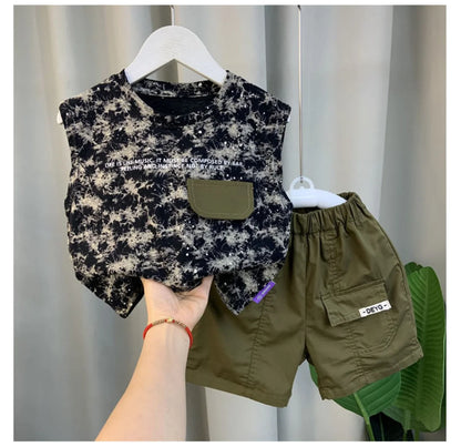 Boys Summer Vest Set New Fashionable Baby Handsome Fashion Sleeveless T-shirt Shorts Two Piece Set Children's clothing set