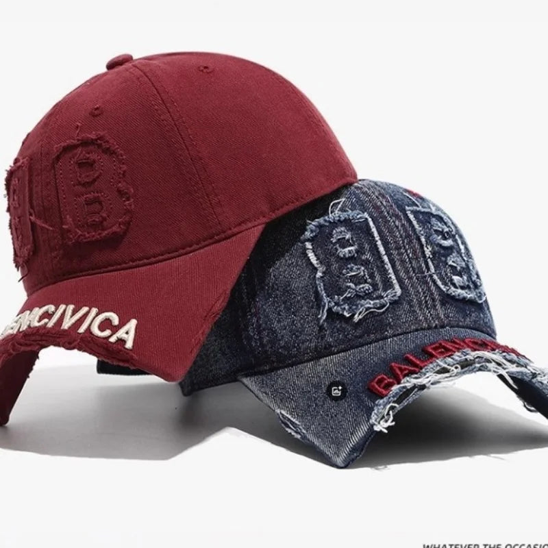 fashion denim baseball cap women men hats vintage distressed letters embroidered cotton soft top casual hats unisex