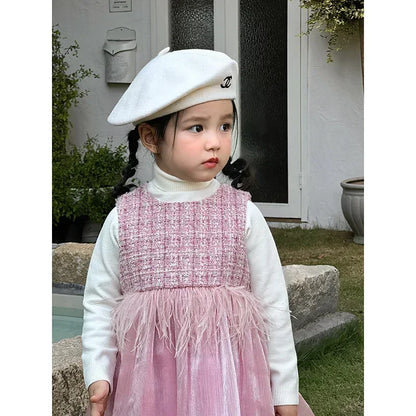 2025 Newborns Baby Dresses Sets for Girls Children's Elegant Dress forPlaid Vestidos Birthday Winter Infants Knitted Sweater