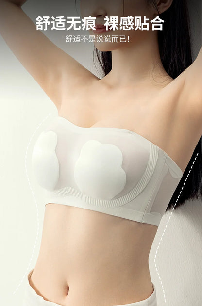 Sexy Strapless Tube Top Flower Cup Design Invisible Bras Non-marking Smooth Women Underwear Non Slip Push Up Bralette BCD Cup