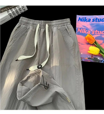 Summer Pants for Men Trendy and Versatile Loose Straight-leg Teenage American Quick-dry Cargo Casual   (Available)