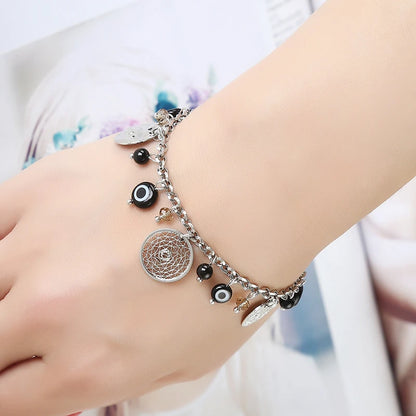 Fashion Jewelry Women's Life Gifts Beauty Head Accessories Indian Like Handmade Round Mesh Pendant Devil's Eye Chain Bracelet