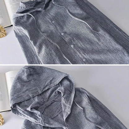 Men Summer Shirt Sun Anti UV Long Sleeve Hooded Drawstring Single breasted Soft Loose Breathable Cardigan Coat Top (Available)