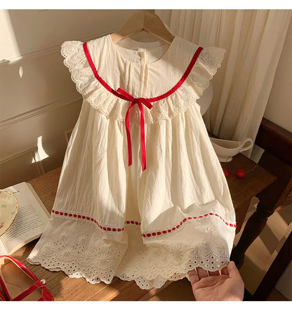 Summer Girl Dress New Fashion Versatile Summer Dress Exquisite Sweet Lace Girl Clothes Simple Ruffled Princess Skirt Ropa Niña
