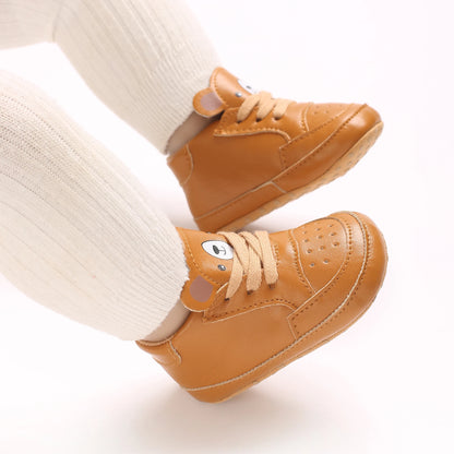 NEW Baby Shoes Newborn Boys Sneaker Girls Cartoon First Walkers Kids Toddlers Lace Up PU Leather Soft Soles Sneakers 0-18 Months