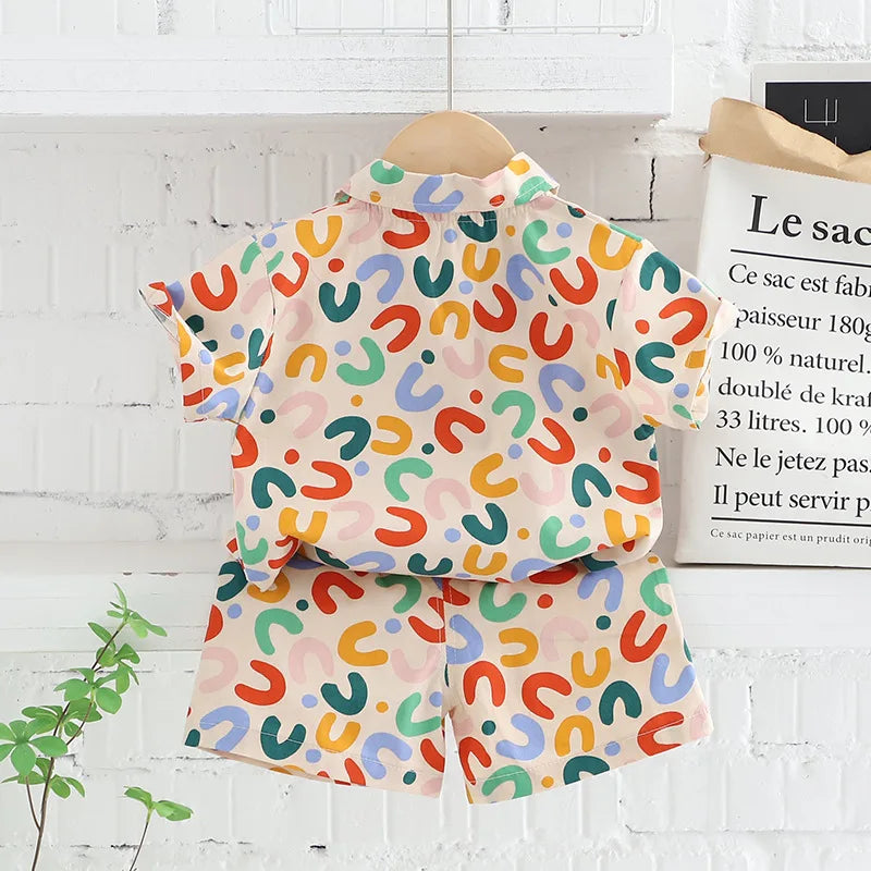 Summer Baby Boy Outfits Suit Fashion Print Kids Shirt Short Pant Sets Thin Cotton Toddler Tee Tops Children Clothes Tracksuits