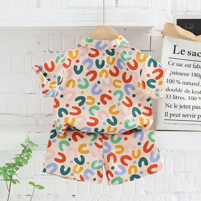 Summer Baby Boy Outfits Suit Fashion Print Kids Shirt Short Pant Sets Thin Cotton Toddler Tee Tops Children Clothes Tracksuits