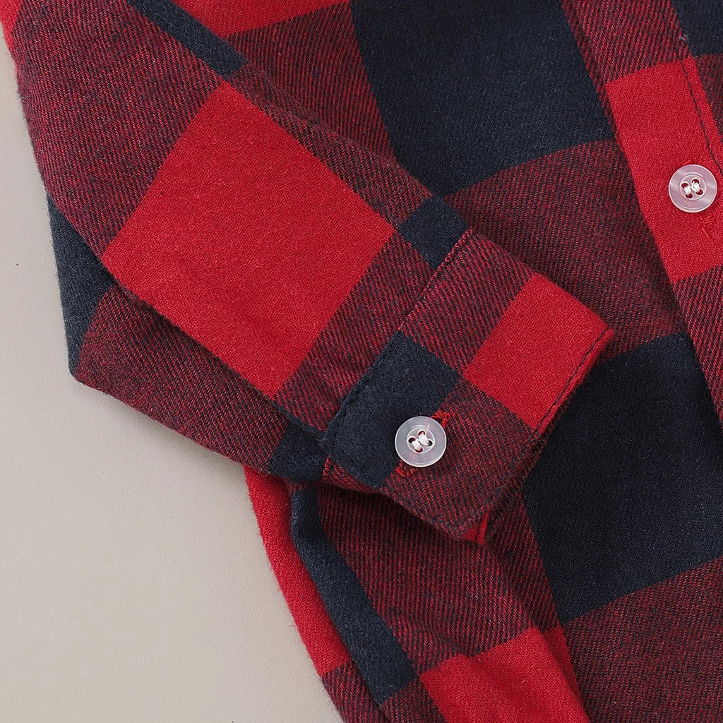 Newborn Baby Boy Bodysuit Plaid Print Long Sleeve Turn Down Collar Gentleman Shirt Jumpsuit Spring&Autumn Romper for 0-18Months