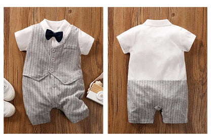 Newborn Clothing Handsome Gentleman Party Dress CottonComfortable AndSoft Summer Boys And Girls 0-18m Short Sleeve Baby Bodysuit