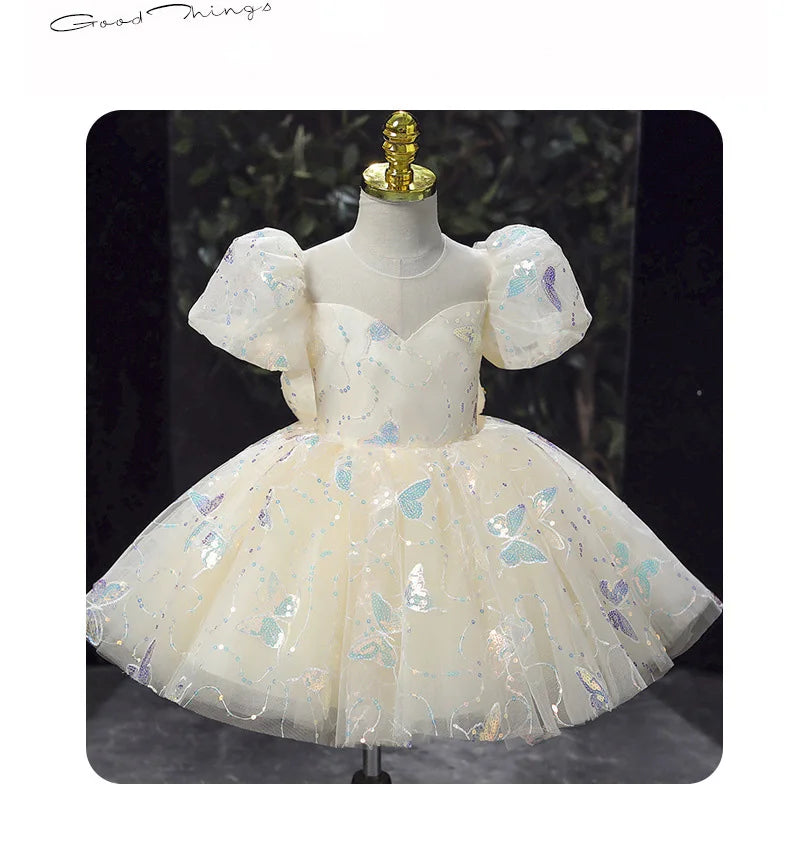Kids Birthday Party Dress for Girls Children Princess White Wedding Formal Occasion Dresses Elegant Evening Luxury Gown Pageant