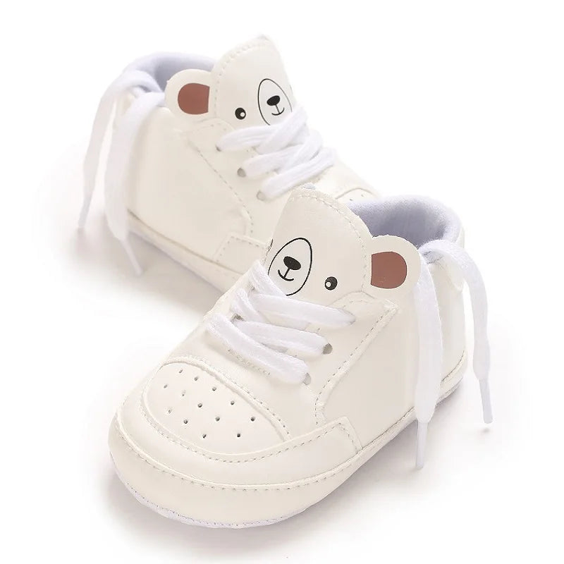 NEW Baby Shoes Newborn Boys Sneaker Girls Cartoon First Walkers Kids Toddlers Lace Up PU Leather Soft Soles Sneakers 0-18 Months